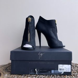 Giuseppe Zanotti Alien Peep Toe Zip Up Heel Black Booties IT 39 (US Size 9)